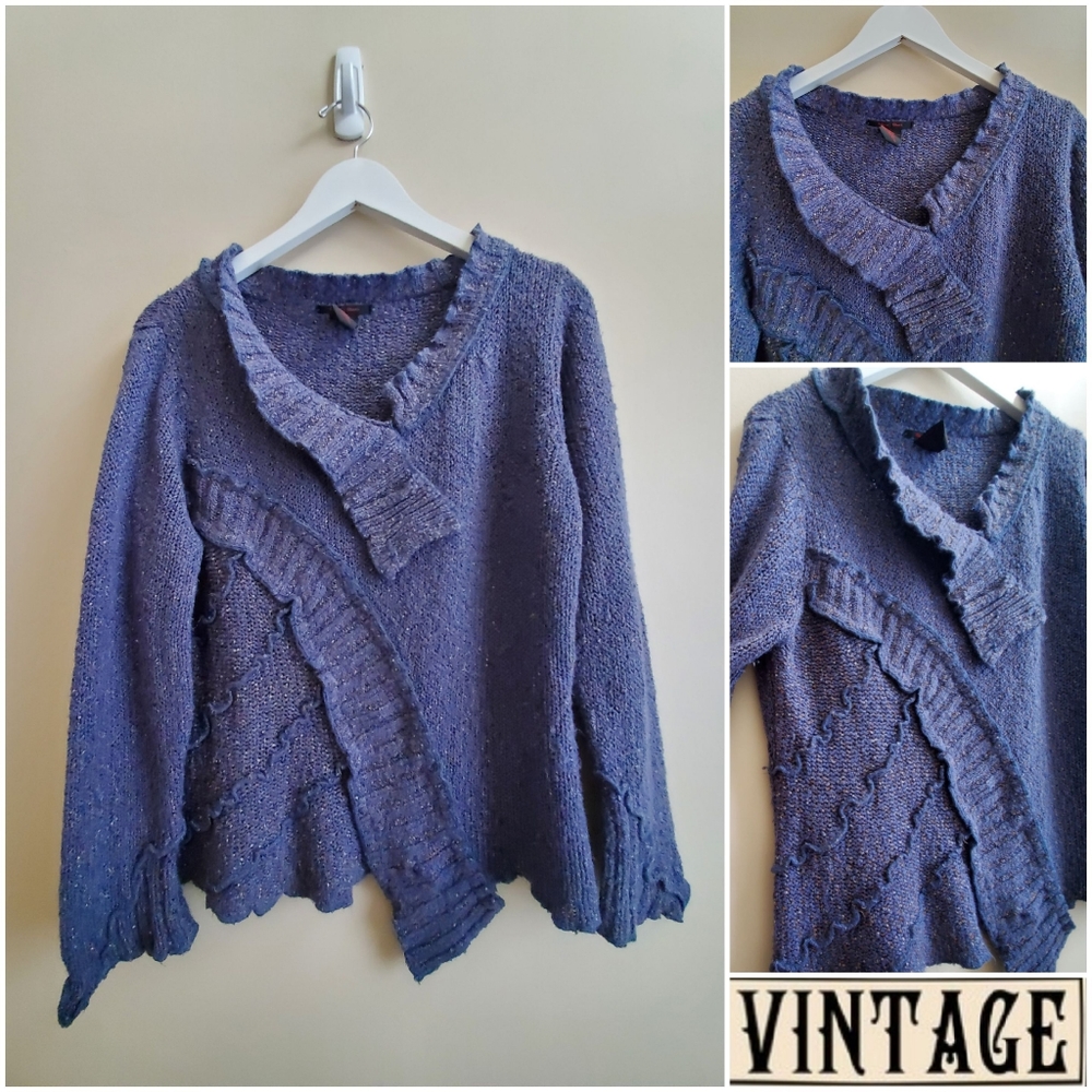 Vintage Alison Sheri asymmetrical sweater, blue melange, large size